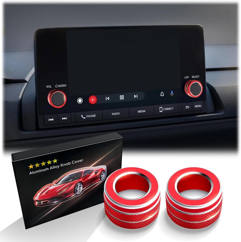 Polodunn Accessories for Honda Civic 2022-2025 & CRV/HRV/Accord/Acura Ingetra 2023-2025 with 7" inch Screen - 2pcs Audio Volume Aluminum Alloy Knob Cover Trims (Red, for 7-inch Screen) - Image 1